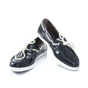 Cole Haan Navy Patent Leather Slip On Loafers